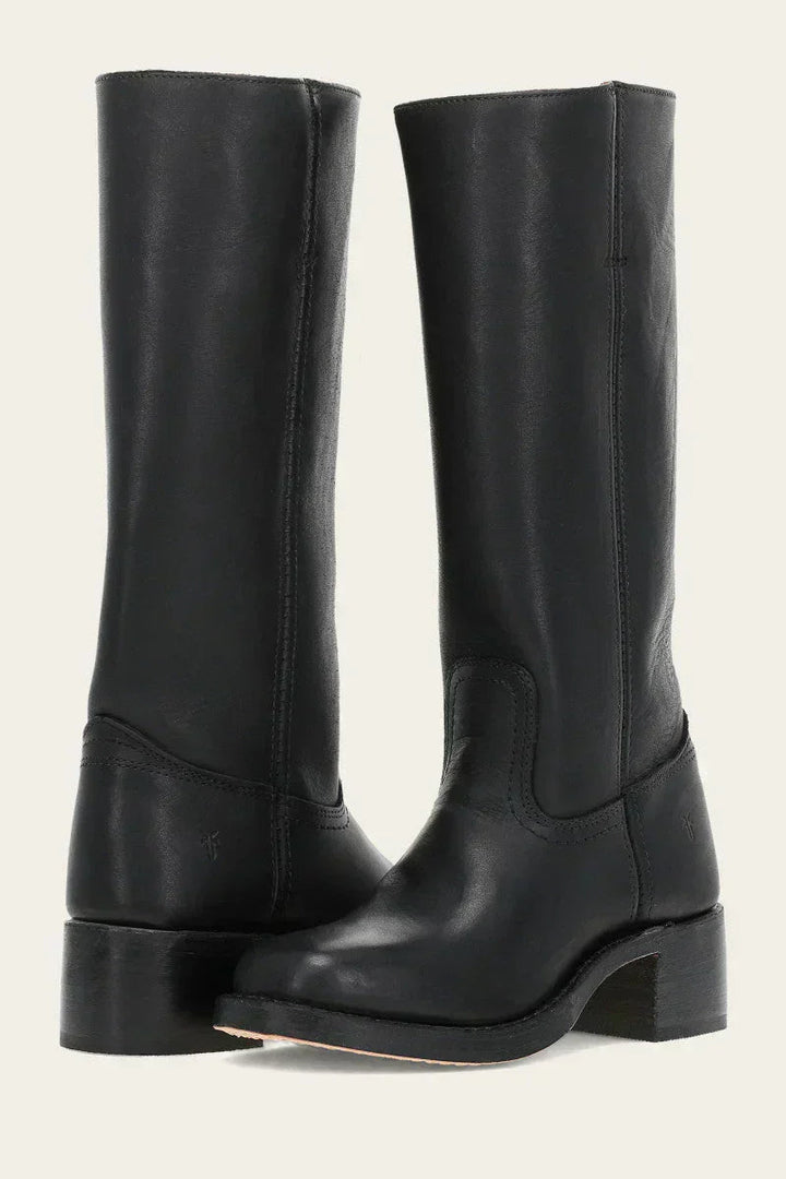 Botas de media caña para mujer con tacón cuadrado y detalle de costuras