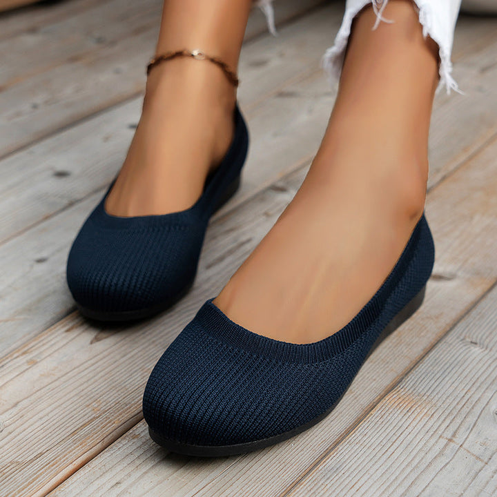 Women's Slip-On Flats with Round Toe and Knit Mesh Design-MODAUTLET