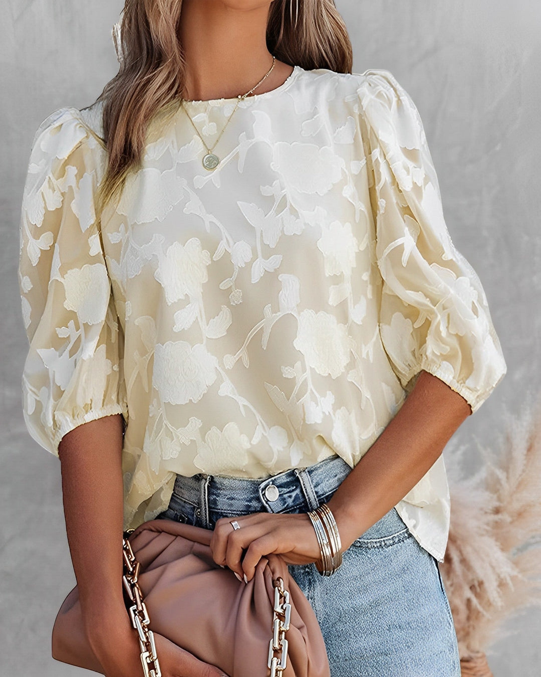Women's Puff Sleeve Chiffon Top-MODAUTLET