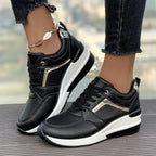 Women's Wedge Platform Sneakers – Sporty Comfort & Elevated Style Black
