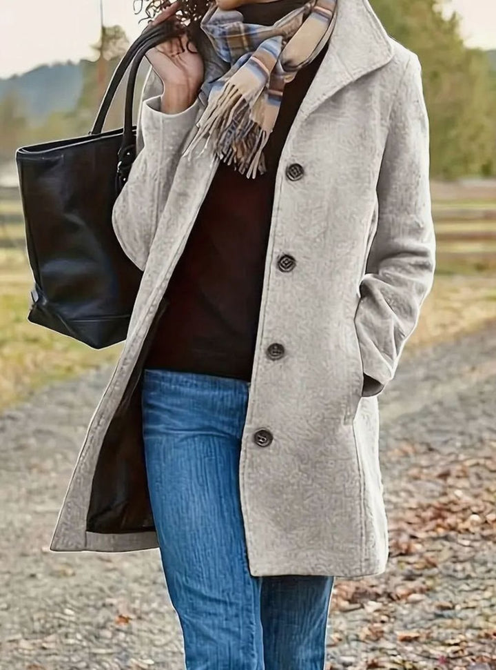 Women's Stylish Slim-Cut Wool Coat with Button Front