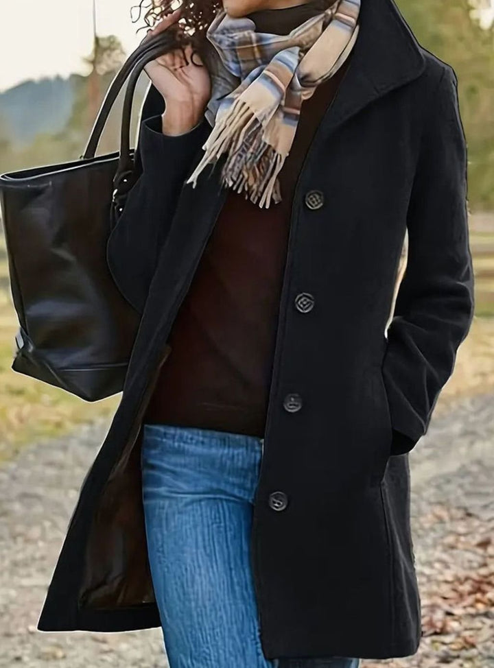 Women's Stylish Slim-Cut Wool Coat with Button Front