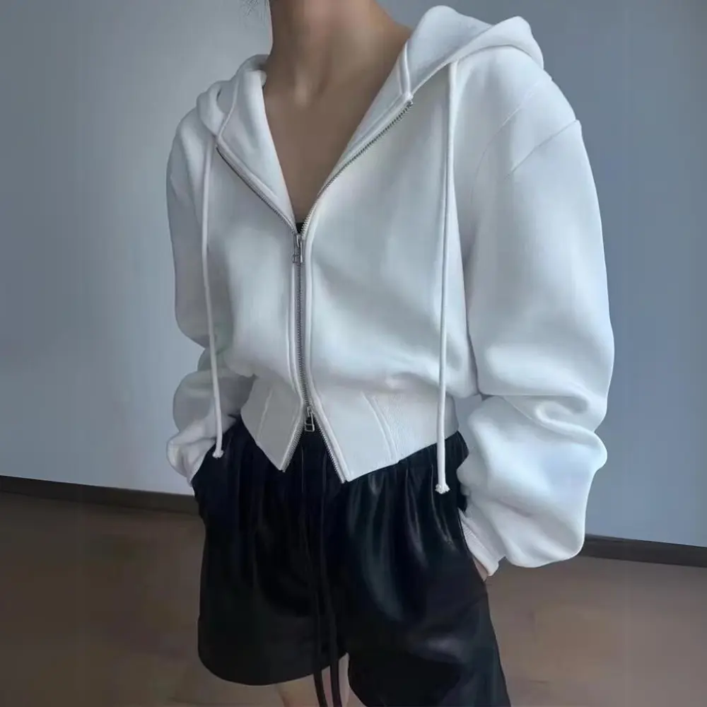 Women's Crop Zip-Up Hoodie White