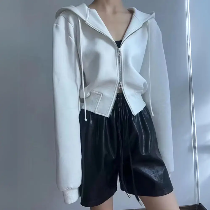 Women's Crop Zip-Up Hoodie-MODAUTLET