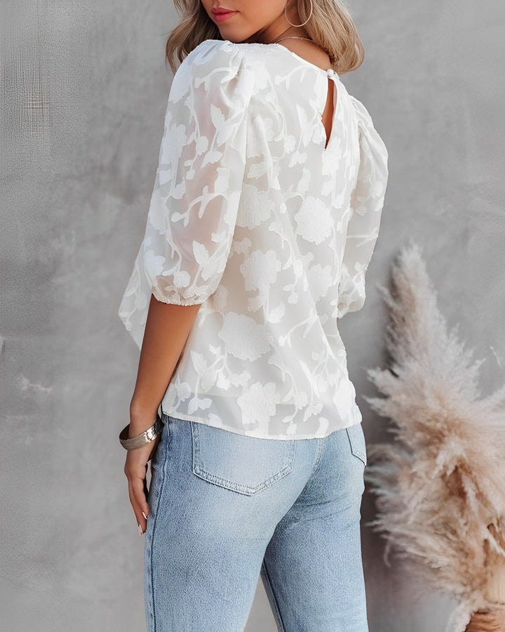 Women's Puff Sleeve Chiffon Top-MODAUTLET