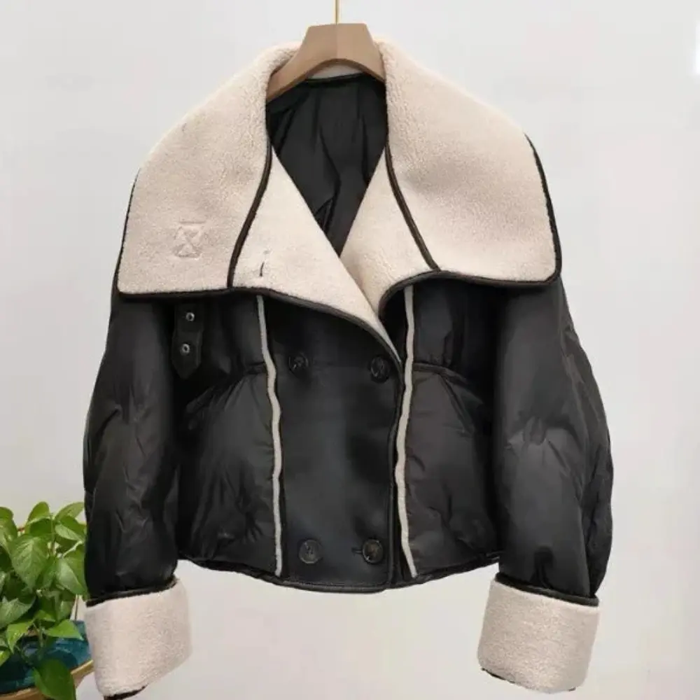 Double-Breasted Aviator Jacket for Women Black