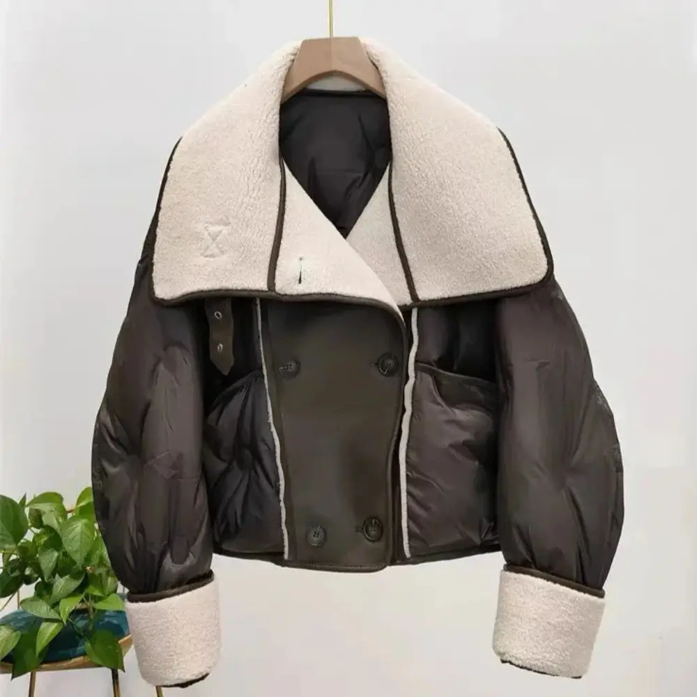 Double-Breasted Aviator Jacket for Women Dark Brown