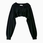 Low Hem Drawstring Hoodie Black
