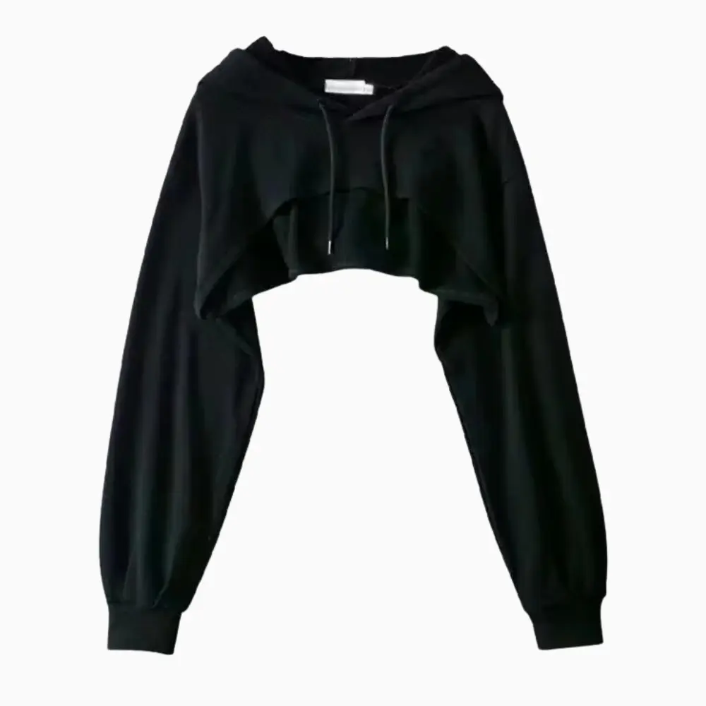 Low Hem Drawstring Hoodie Black