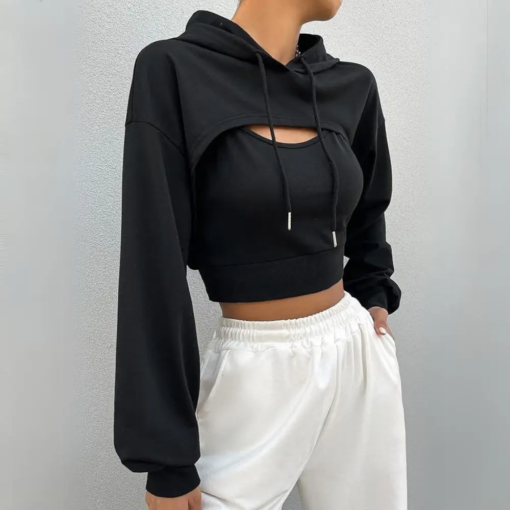 Low Hem Drawstring Hoodie-MODAUTLET