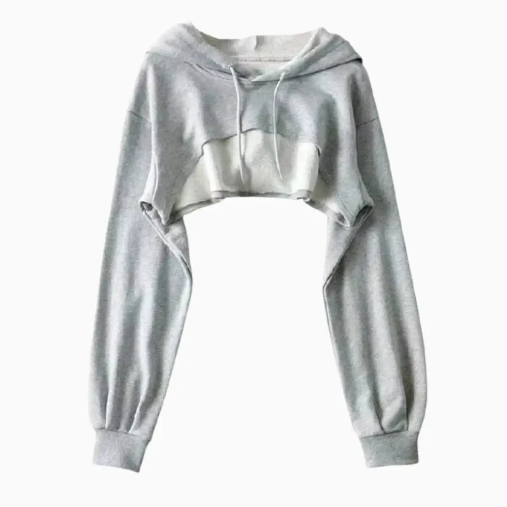 Low Hem Drawstring Hoodie Gray
