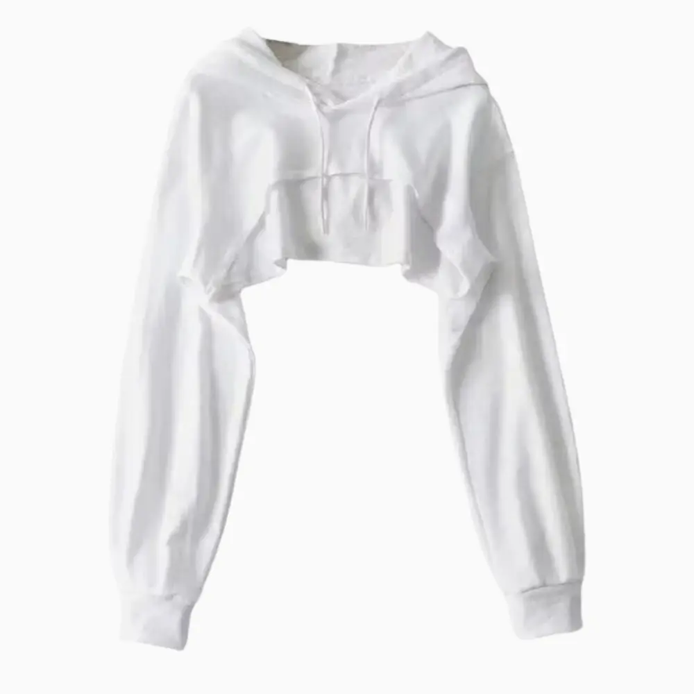 Low Hem Drawstring Hoodie White