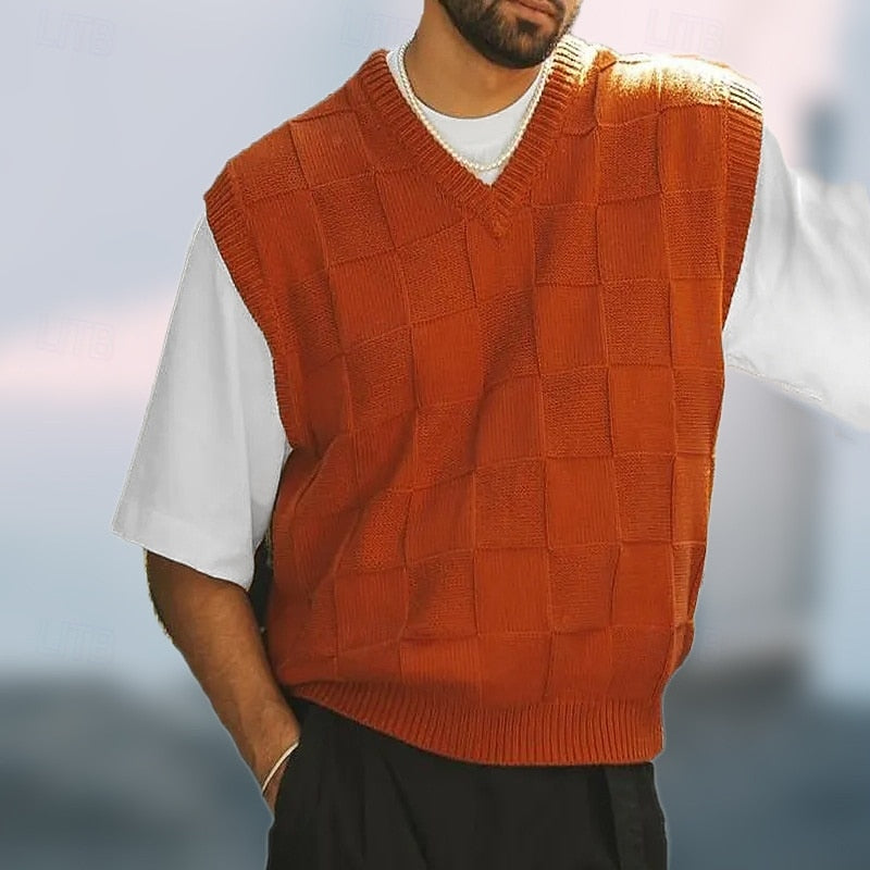 Colete de malha com decote em V e textura para homem