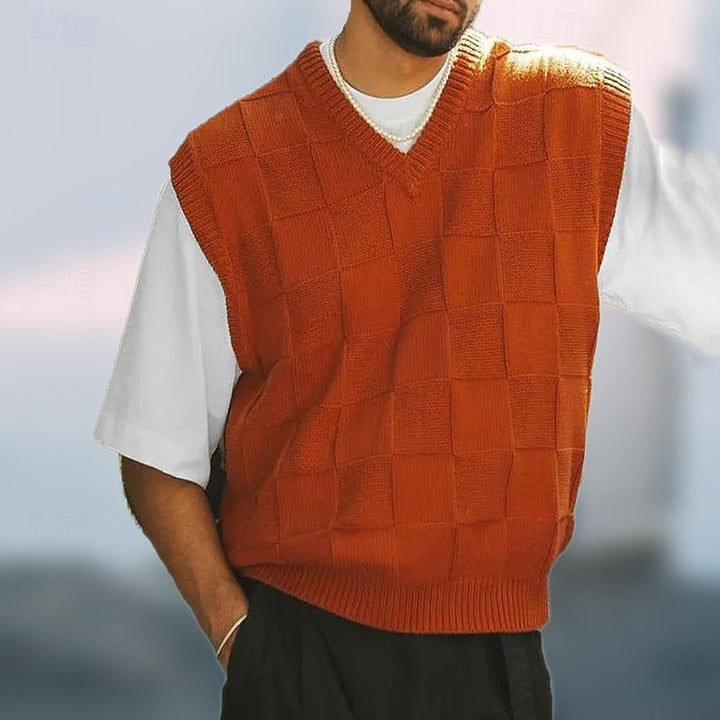 Colete de malha com decote em V e textura para homem