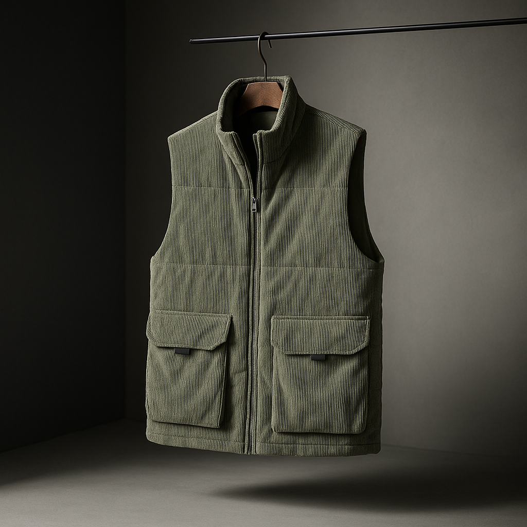 Stylish Corduroy Vest for Men Army Green