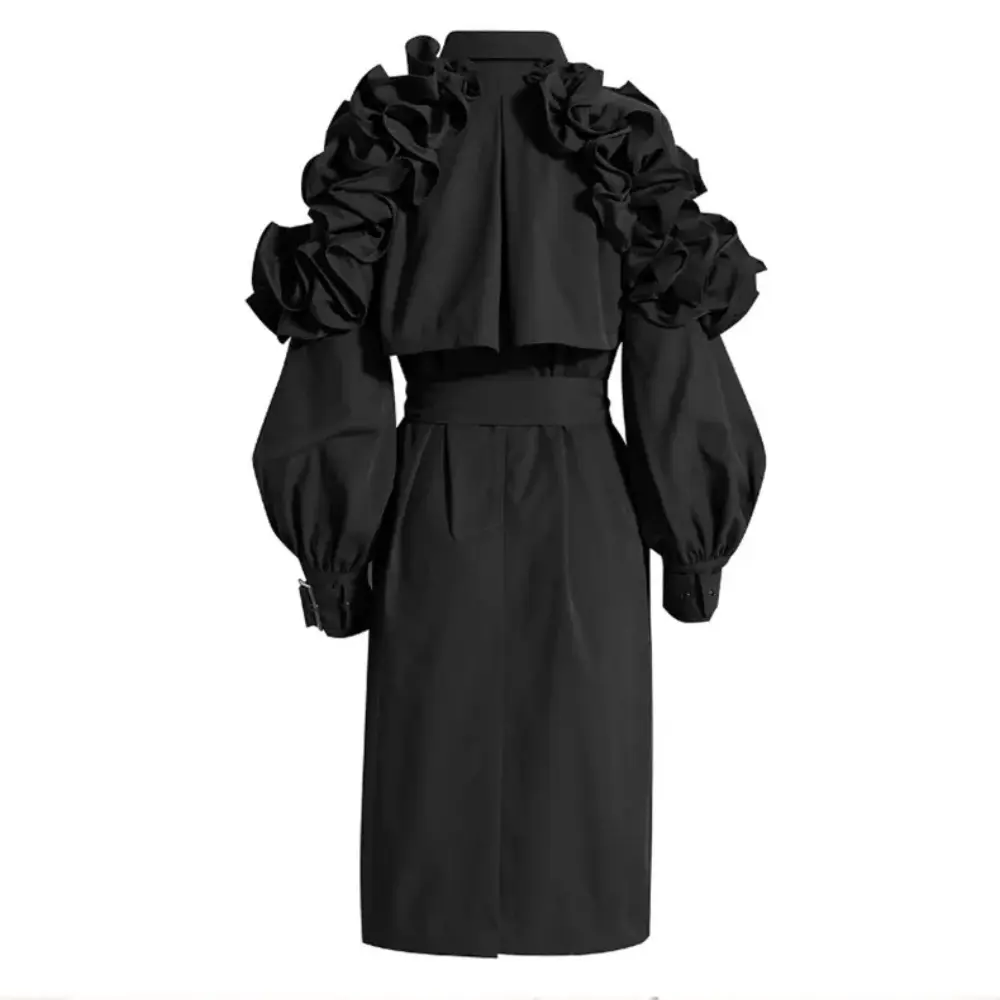 Ruffle Belted Coat for Stylish Elegance
