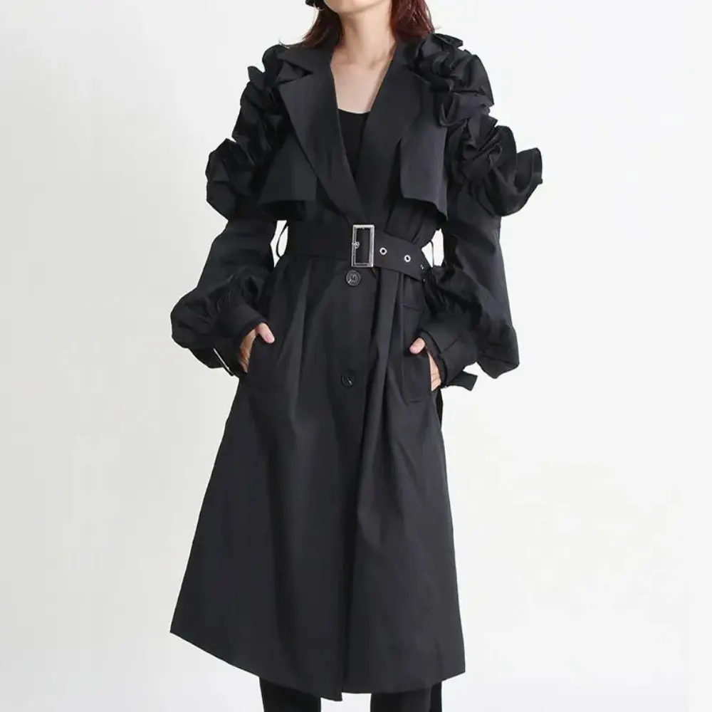 Ruffle Belted Coat for Stylish Elegance