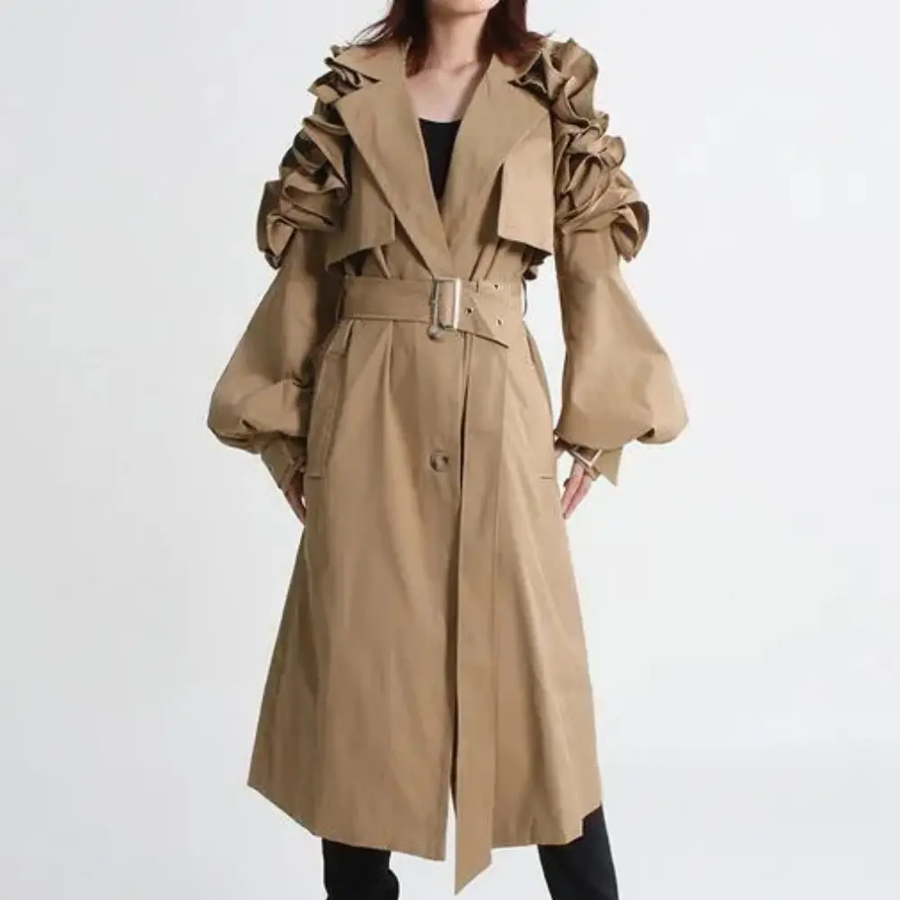 Ruffle Belted Coat for Stylish Elegance