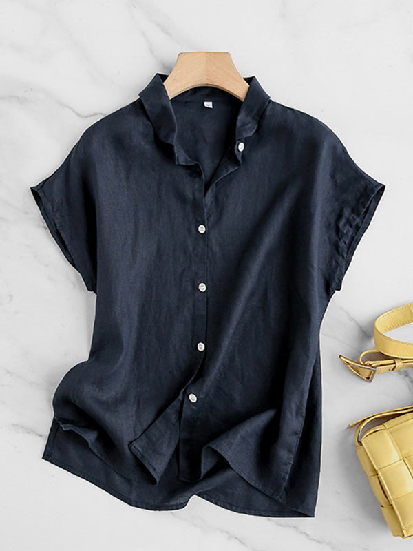 Chemise en lin à manches courtes pour femme