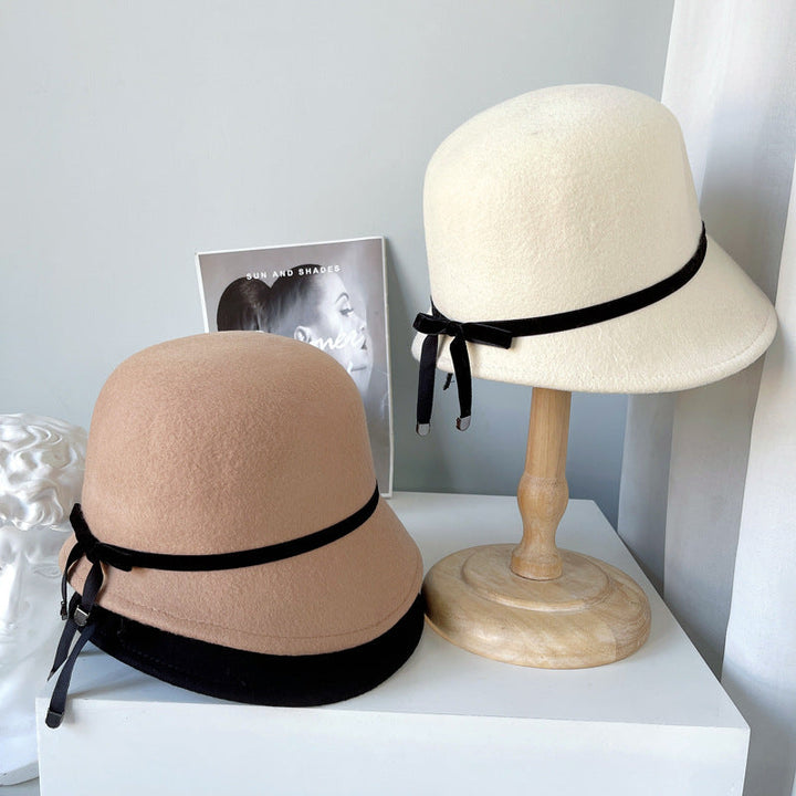 Sombreros elegantes de fieltro de lana con lazo sofisticado para mujer