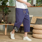 Men's Cropped Relaxed Drawstring Pants - Handcrafted Comfort Fit Navy Blue