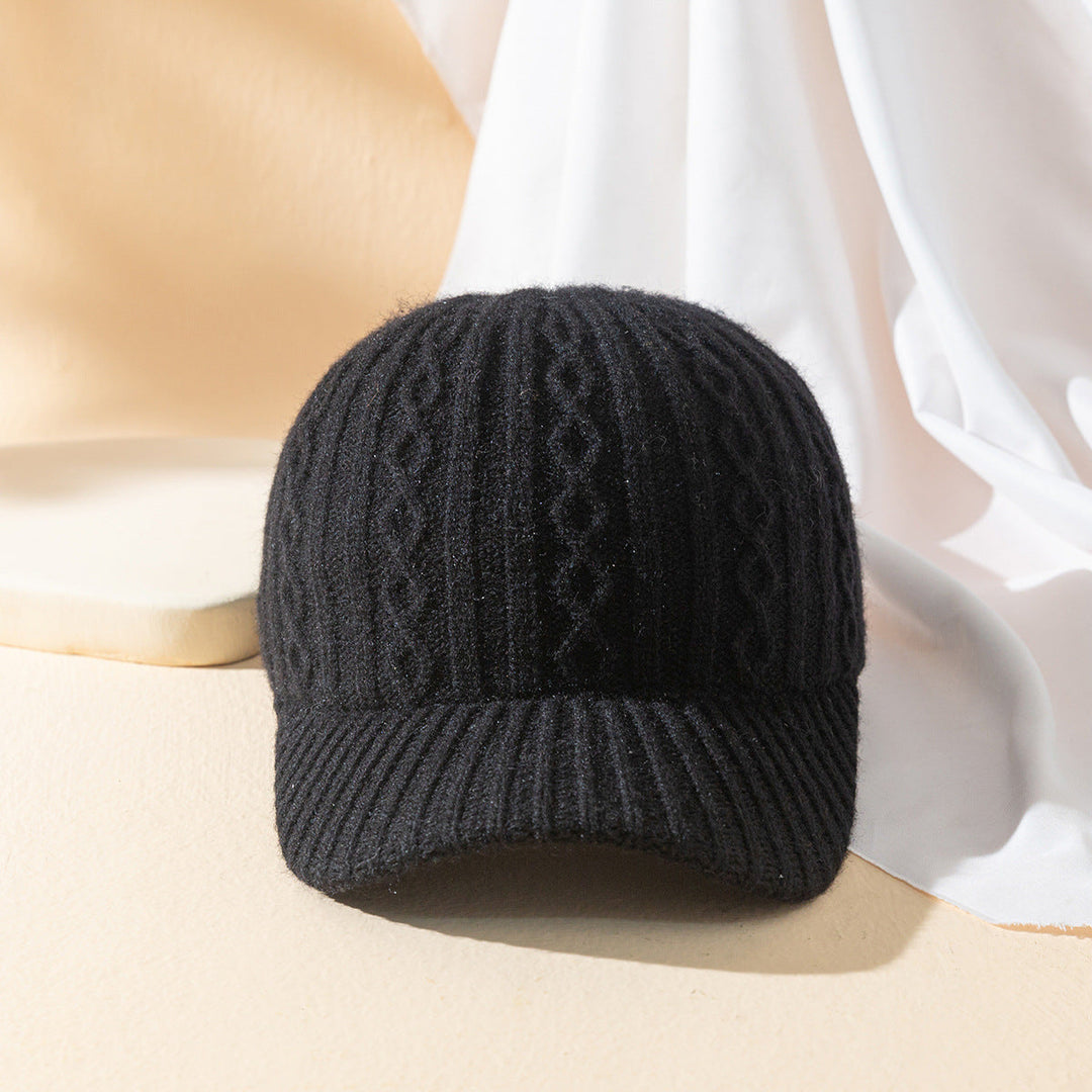 Gorro Feminino de Lã Tricotada Quente Cor Sólida Placa Leve