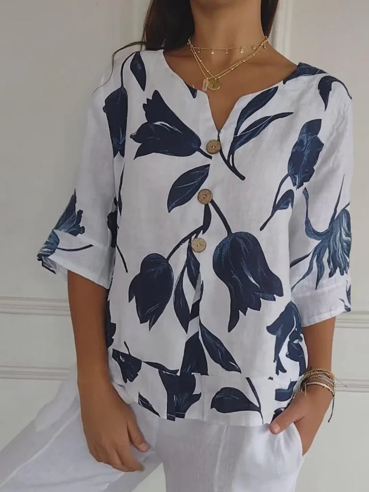 Women's Floral V-Neck Blouse-MODAUTLET