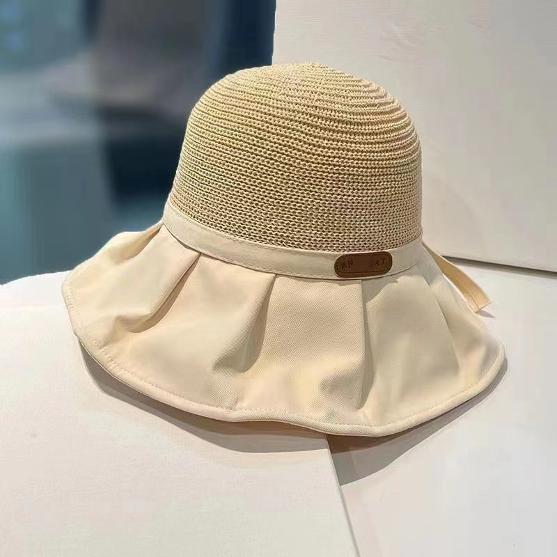 Summer Straw Bow Fisherman Hat with Large Brim for UV Protection