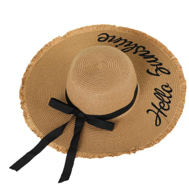 Lace Up Large Brim Straw Hat for Women - Perfect Beach Cap