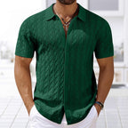 Effortless Knitted Polo Shirt With Subtle Wave Pattern Green