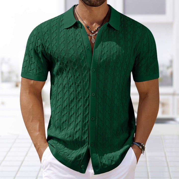 Effortless Knitted Polo Shirt With Subtle Wave Pattern-MODAUTLET