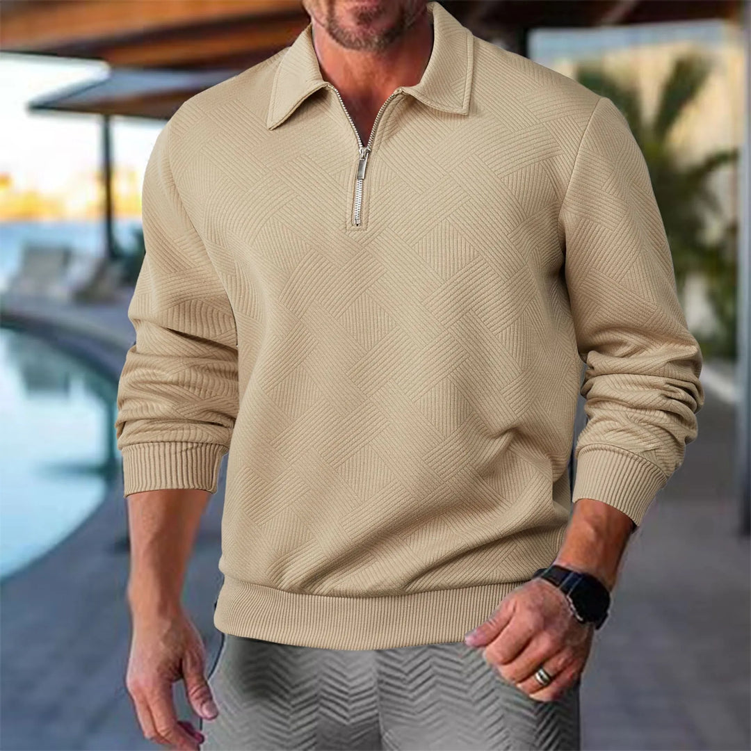 Men's Textured Knit Half-Zip Collared Sweatshirt