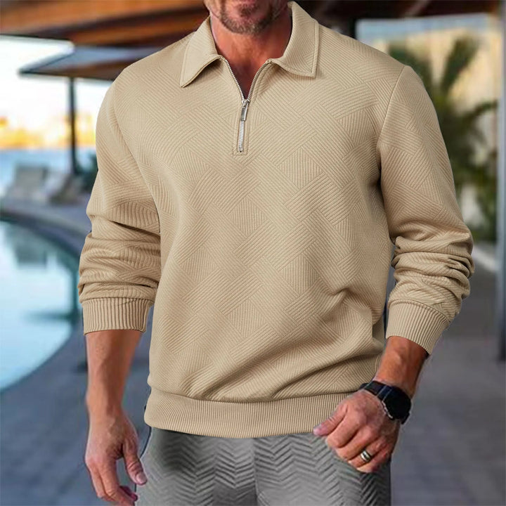 Men's Textured Knit Half-Zip Collared Sweatshirt