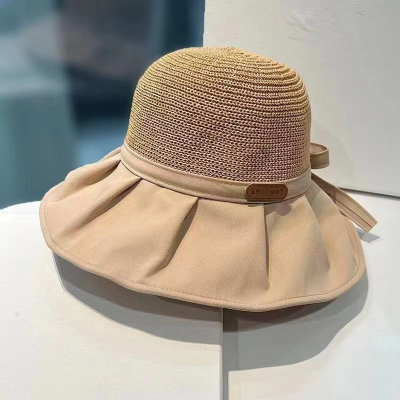 Summer Straw Bow Fisherman Hat with Large Brim for UV Protection