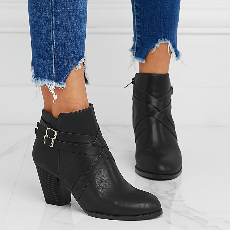 Women's Chic Heeled Ankle Boots Black