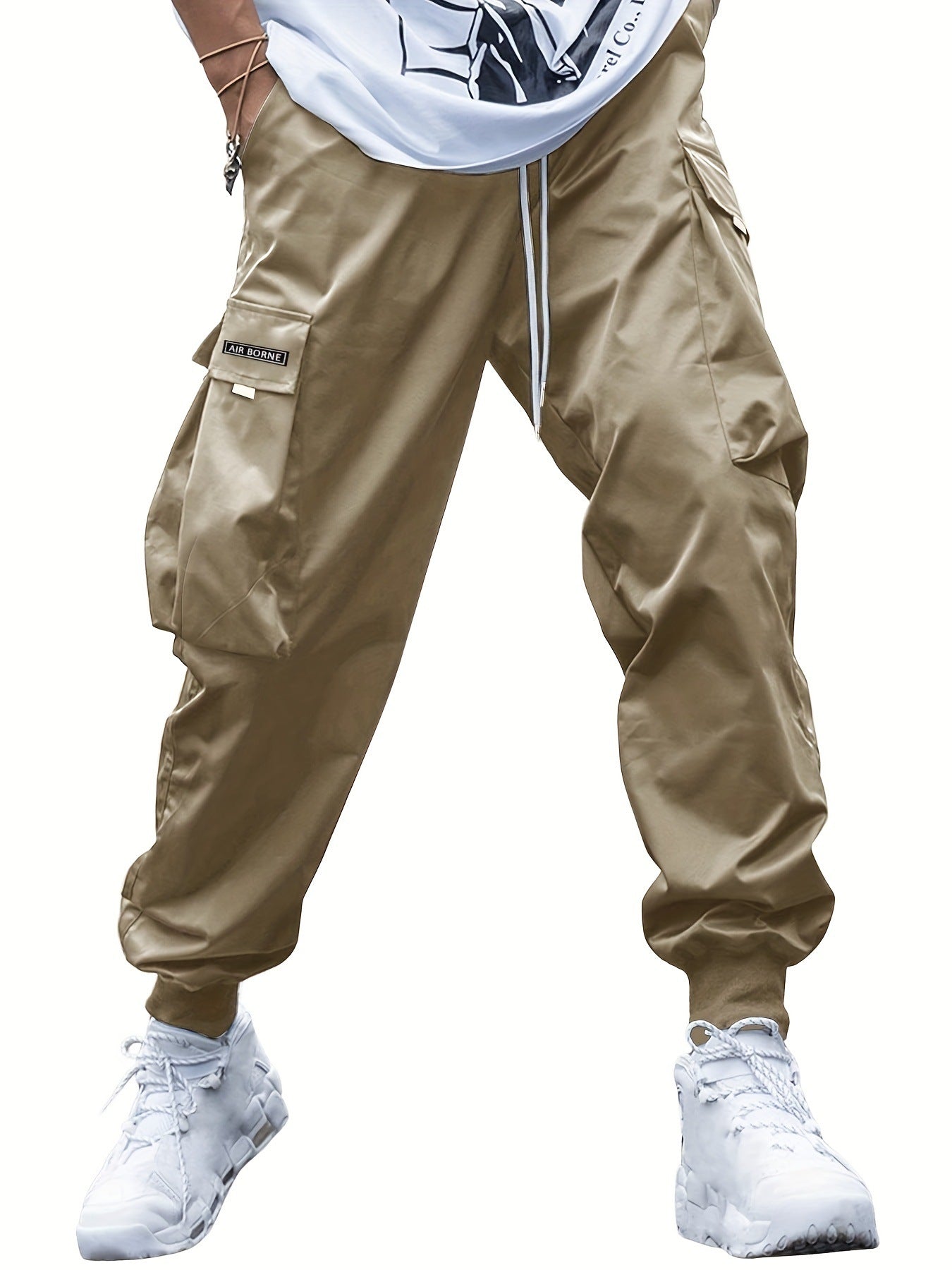 Men's Cargo Joggers with Multi-Pockets Khaki