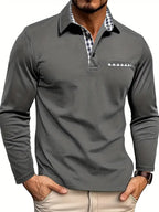 Men's Smart Casual Long-Sleeve Polo Shirt Gray