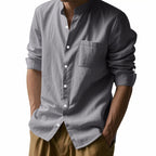 Men’s Stand‑Collar Long‑Sleeve Shirt with Pockets