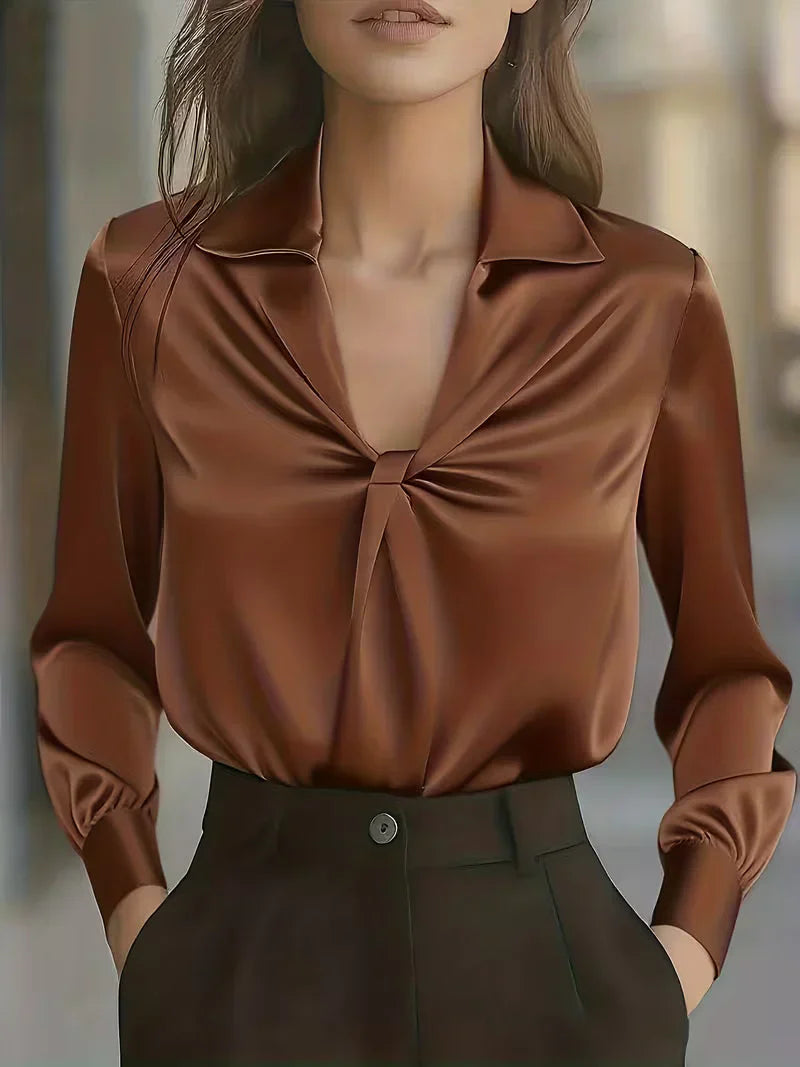Women's Elegant Front Twist Blouse Brown