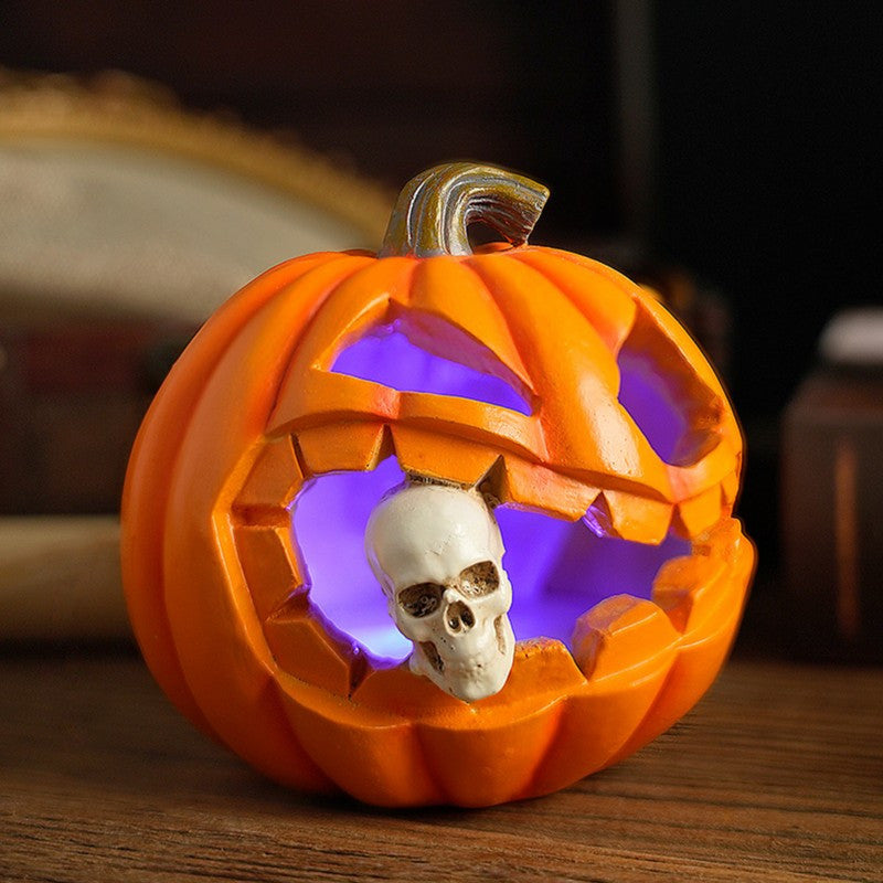 Halloween's Carved Jack O'Lantern Ornament with Skull Detail in Resin
