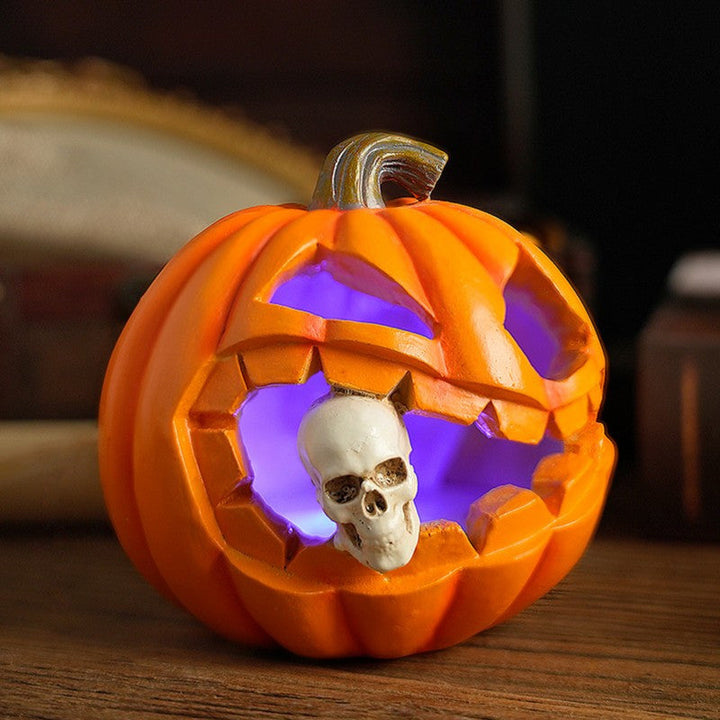 Halloween's Carved Jack O'Lantern Ornament with Skull Detail in Resin