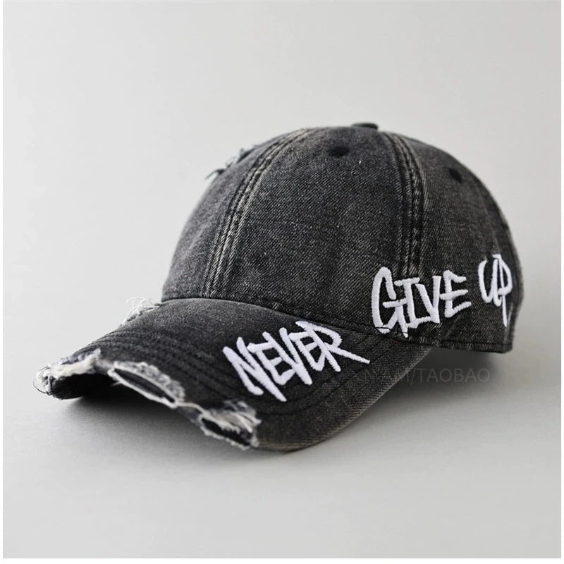 Casquette de baseball usée Never Give Up – Chapeau vintage unisexe