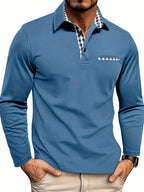 Men's Smart Casual Long-Sleeve Polo Shirt Light Blue