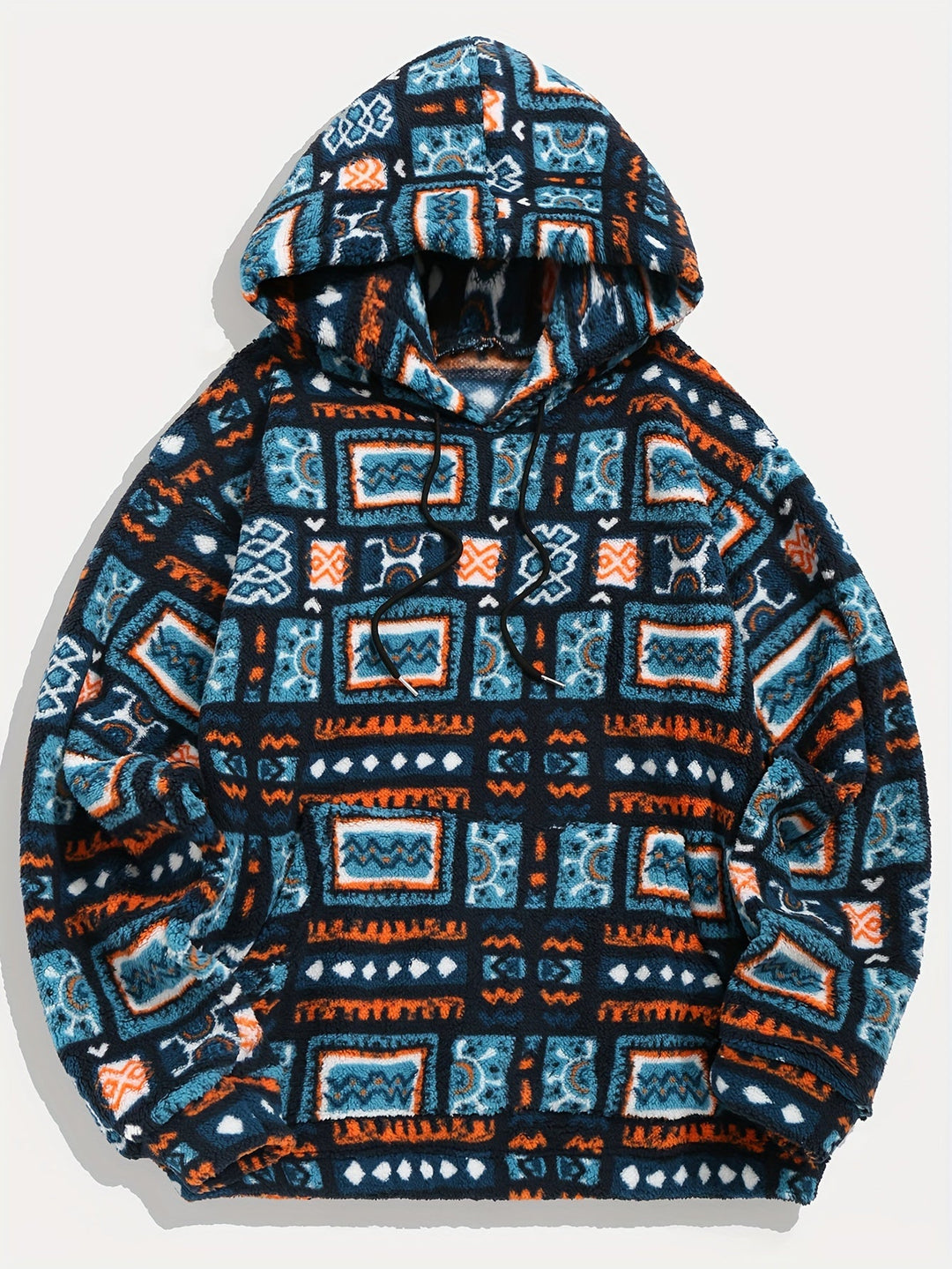 Men's Patterned Hooded Pullover Sweatshirt