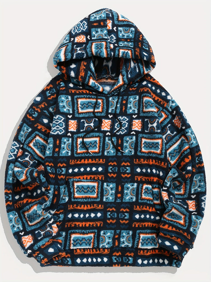 Men's Patterned Hooded Pullover Sweatshirt