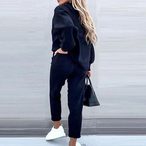 Cozy Oversized Mock Neck Sweatshirt & Relaxed Jogger Pants Set for Women-MODAUTLET