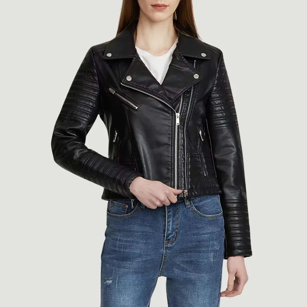 Faux Leather Biker Jacket for Women