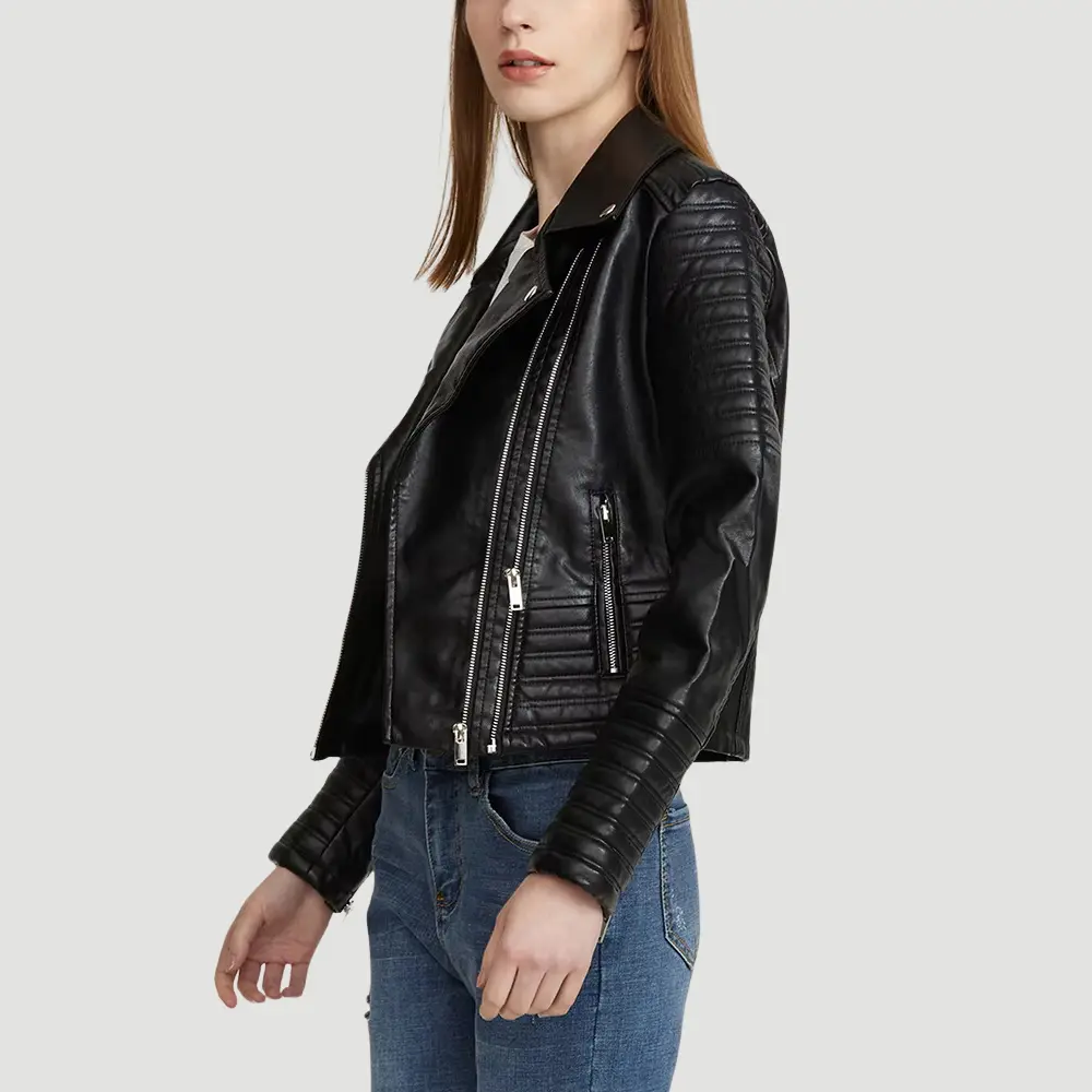 Faux Leather Biker Jacket for Women