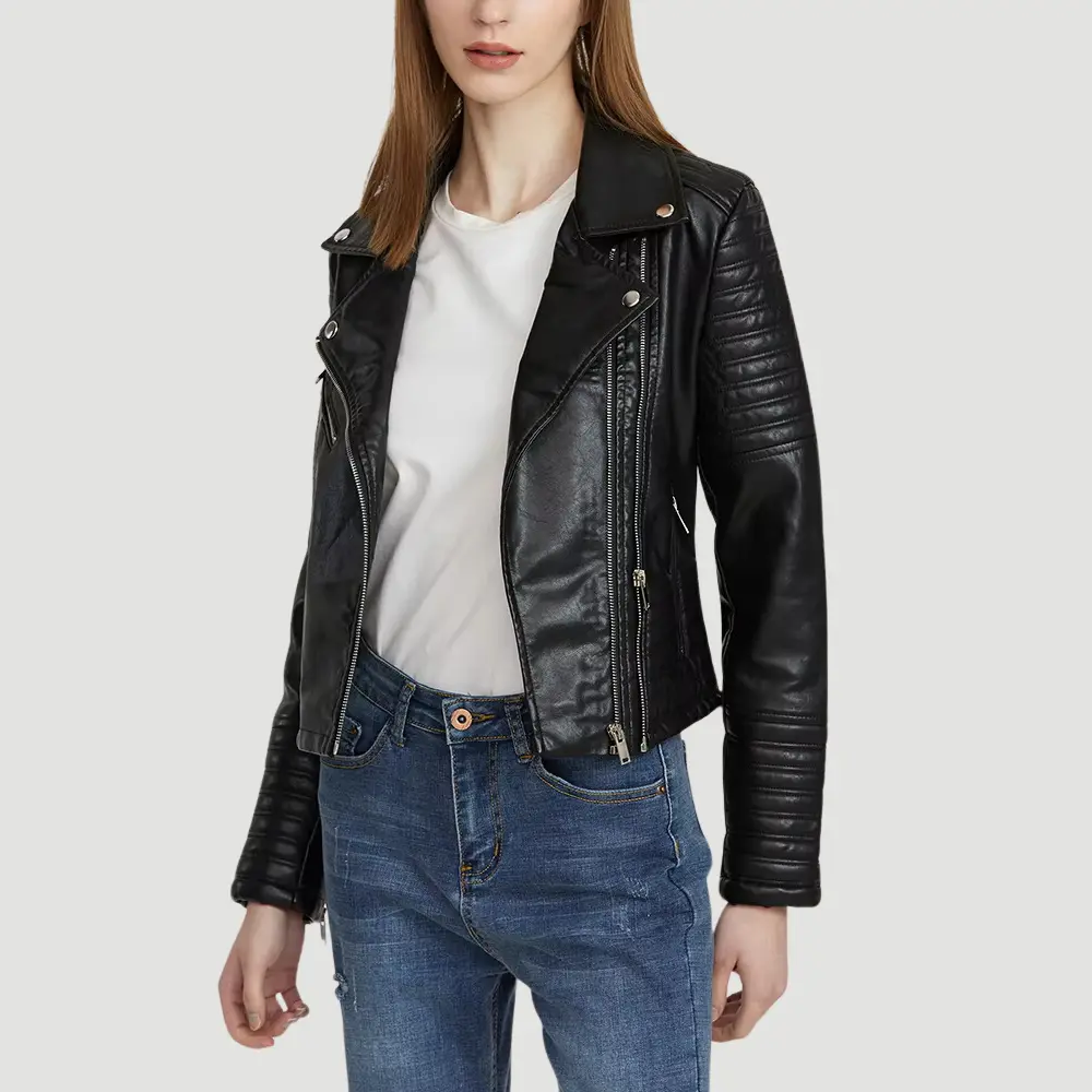 Faux Leather Biker Jacket for Women Black