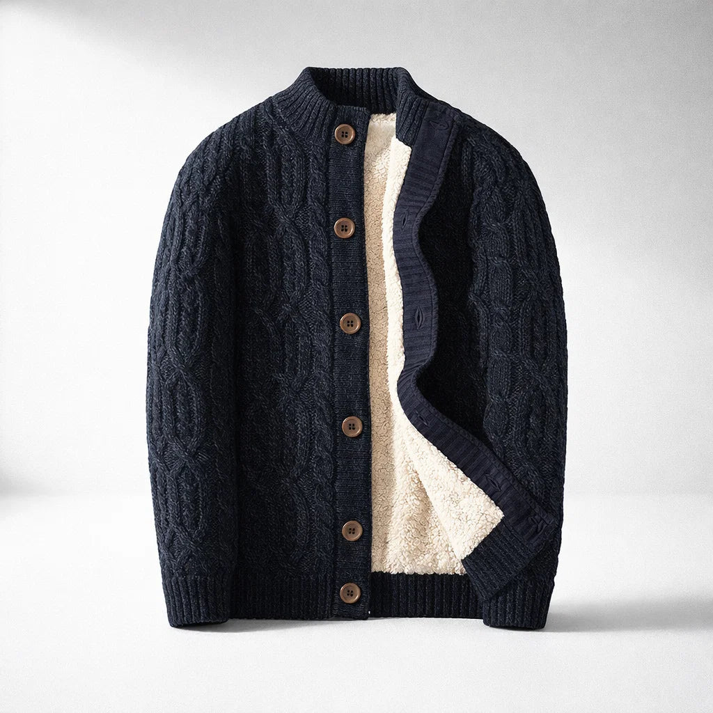 Men's Merino Wool Cardigan - Rivanto Style Navy